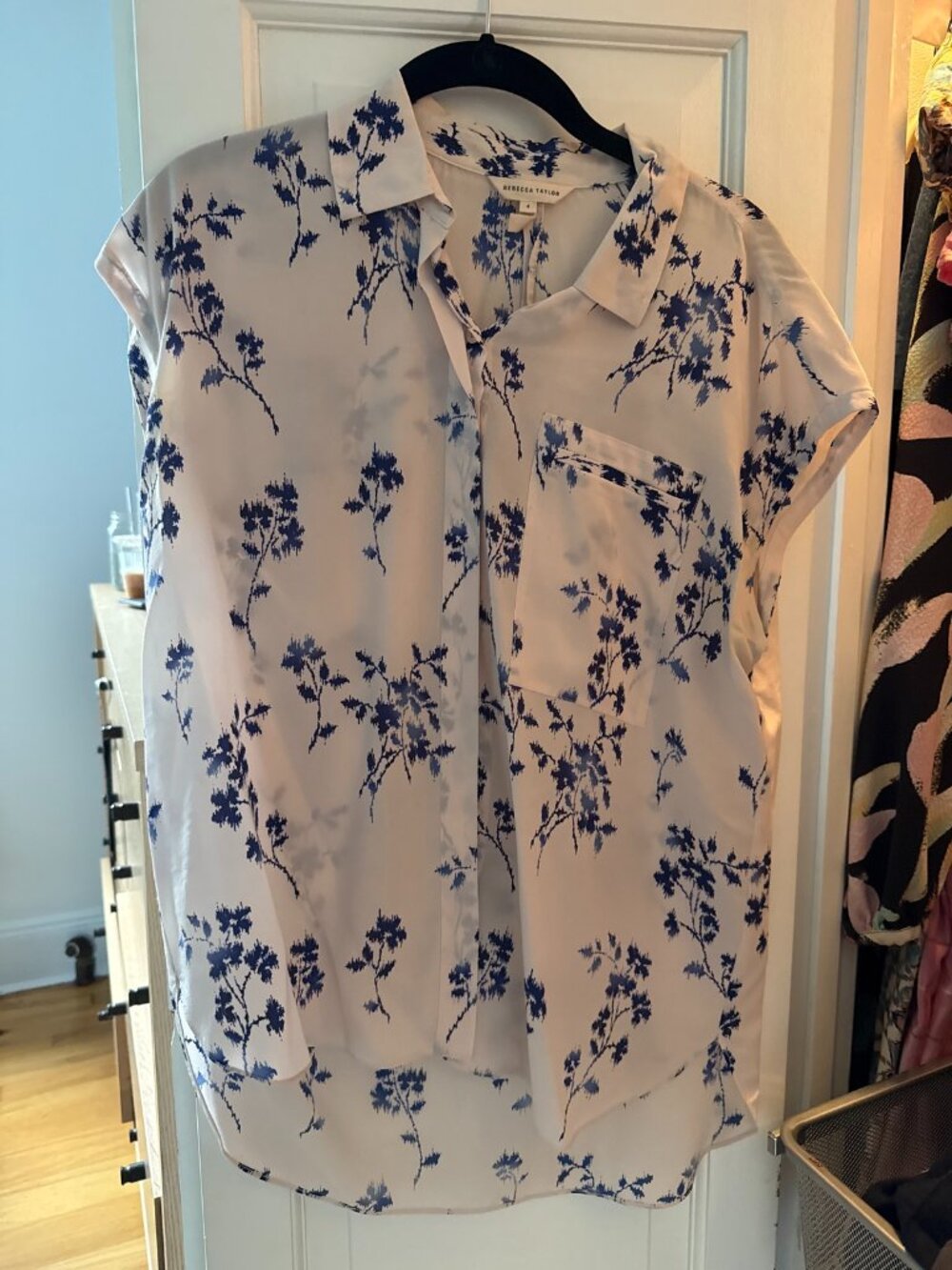 Rebecca Taylor White Blue Branch Print Blouse, Size 4